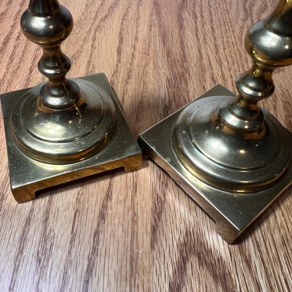 VTG Solid Brass Candlestick Holders Pair Mid Century Traditional Mantel Decor